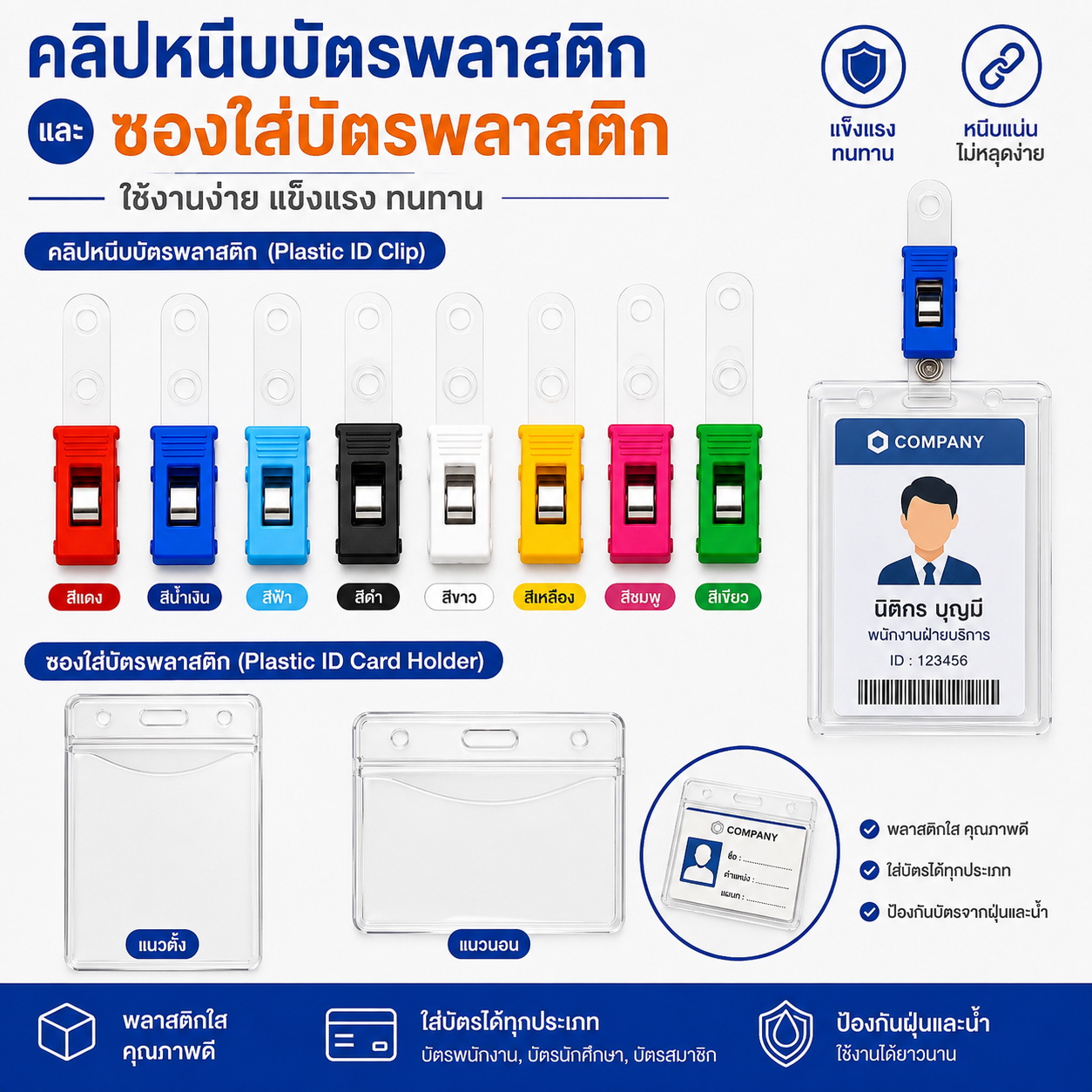บัตร Visitor Card ผ่านเข้า-ออก อาคาร คลิ๊ปหนีบ บัตรพลาสติก แบบพลาสติก หลายสีให้เลือก