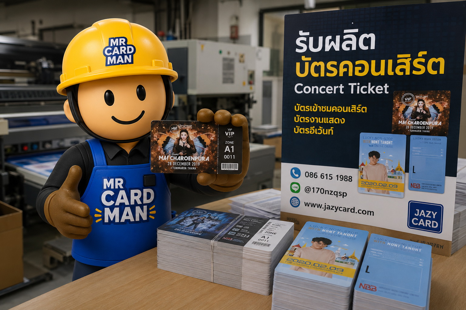 ตัวอย่างบัตรพลาสติกคอนเสิร์ตและบัตรงานแสดง พิมพ์สี่สีคมชัด