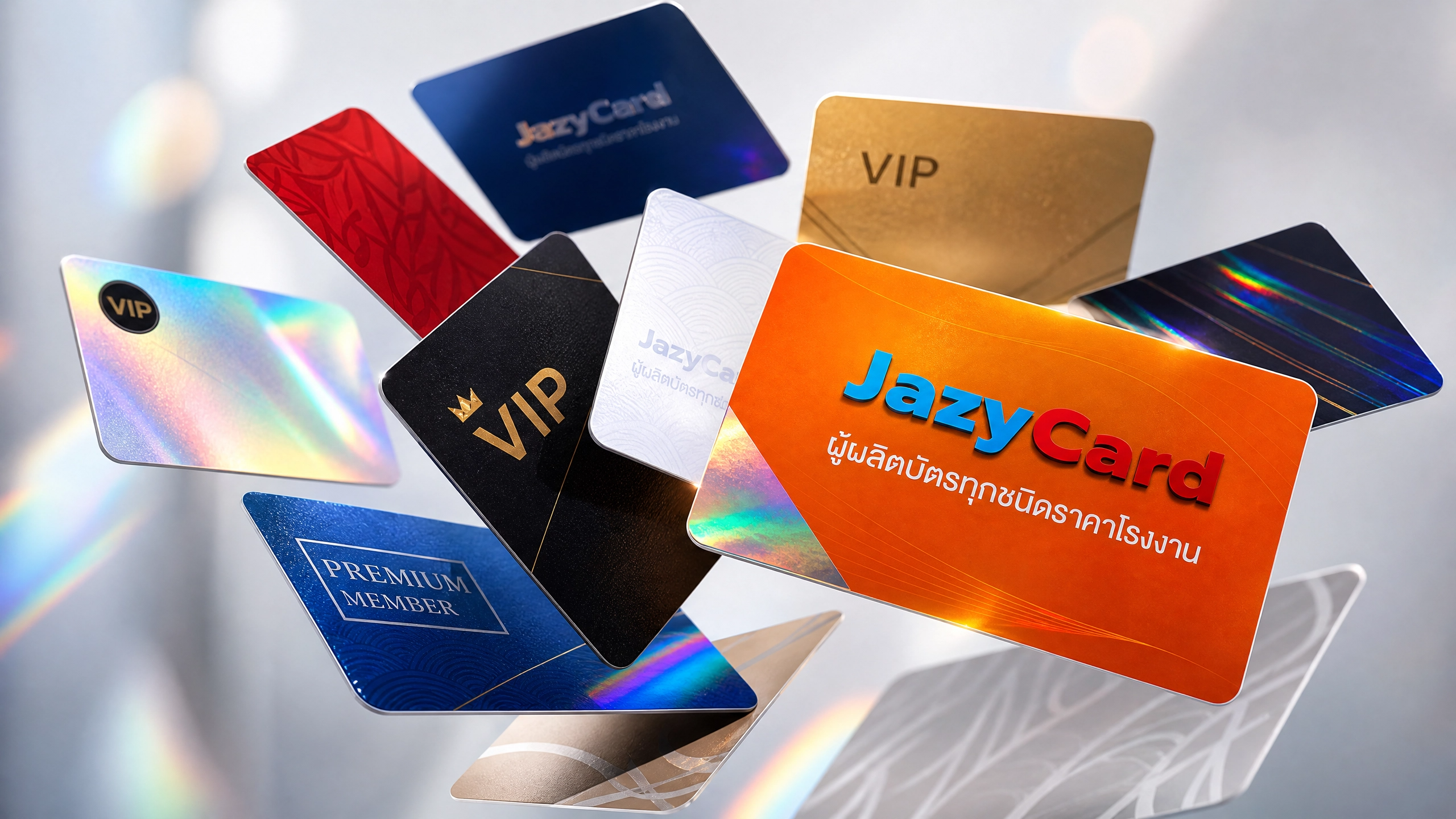 ตัวอย่างบัตรพลาสติก PVC ที่พิมพ์จาก JazyCard ราคาโรงงาน